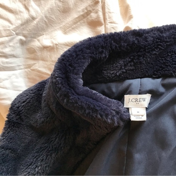 Women’s medium J. Crew fuzzy vest.  Navy blue - Picture 3 of 6